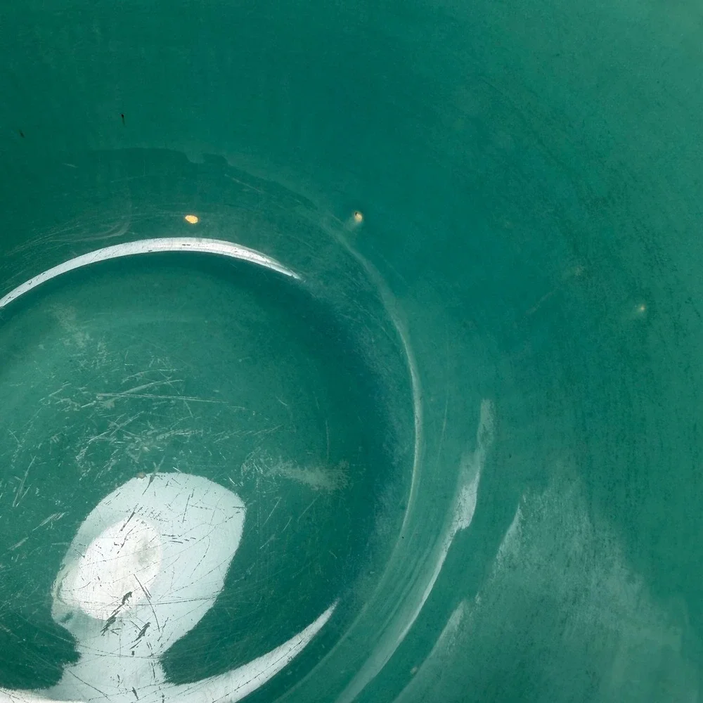 Vintage Aqua Turquoise Ribbed Pottery Mixing Bowl 10.5